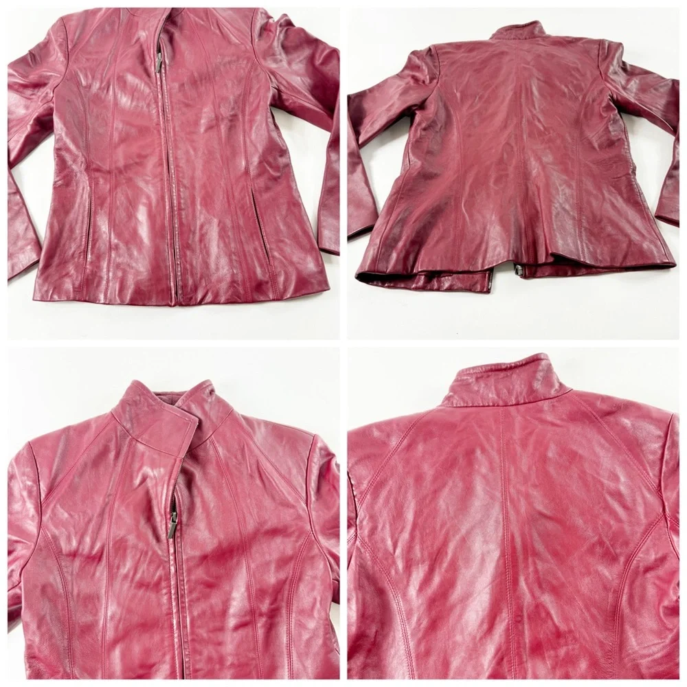 🪩 267. SIENA women’s small wine red leather jacket full zip - Picture 12 of 12